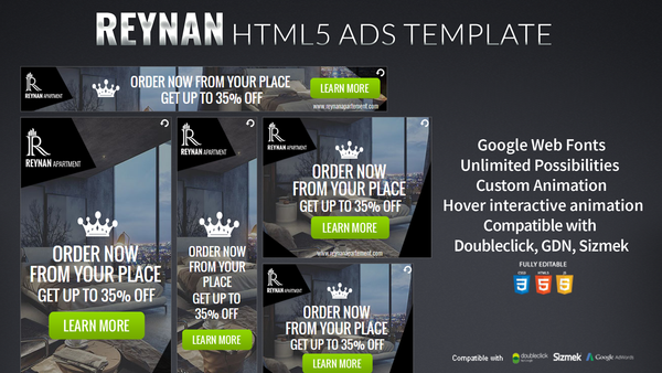 Reynan Apartment HTML5 Banner Ad Template – Animated Real Estate Ad Kit